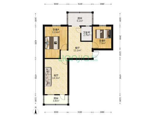 建工二社区 2室2厅1卫 67平方