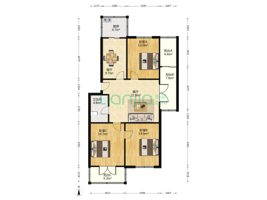 中科院地质局家属院 3室2厅1卫 135平方