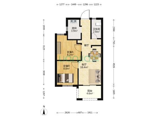 悦榕府二区 2室1厅1卫 61平方