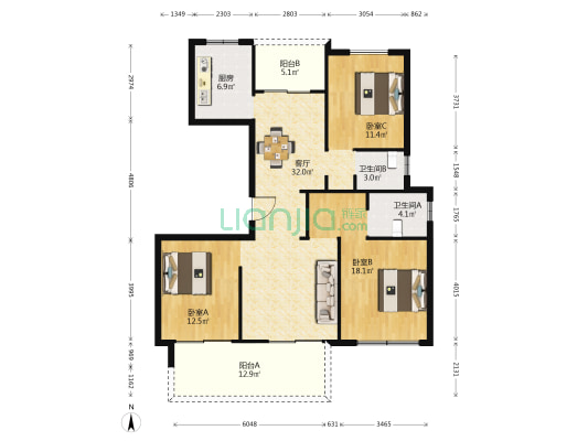 同昇·西溪玫瑰 3室1厅2卫 120平方