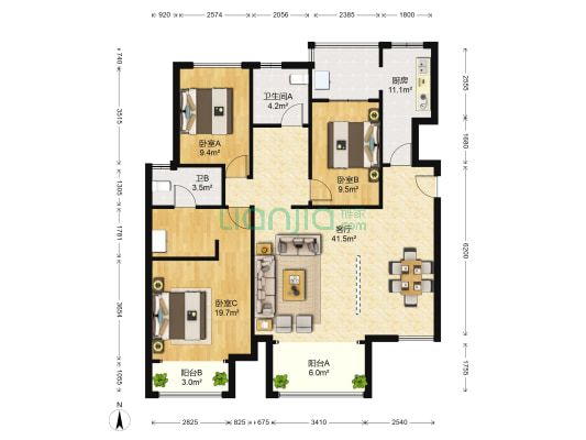 鸿坤凤凰城 3室1厅2卫 140平方