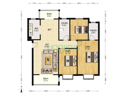 林溪美境 3室1厅2卫 124平方