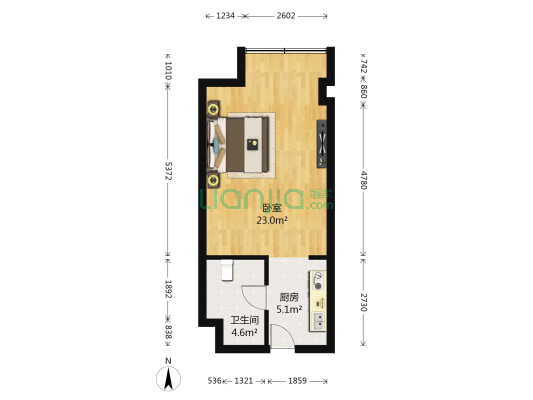 月厦新天地 1室0厅1卫 47平方