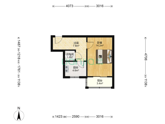 望海楼北里 1室0厅1卫 40平方