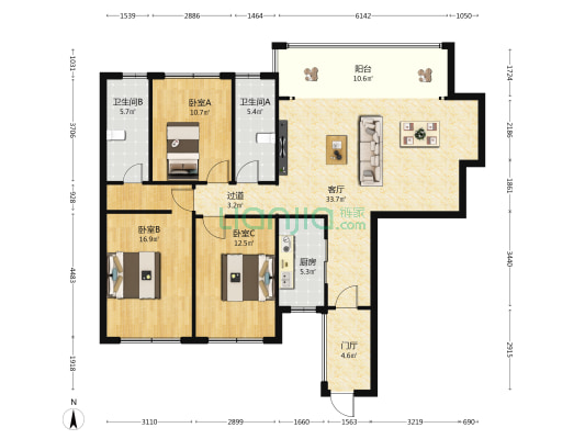 文博公馆 3室1厅2卫 127平方