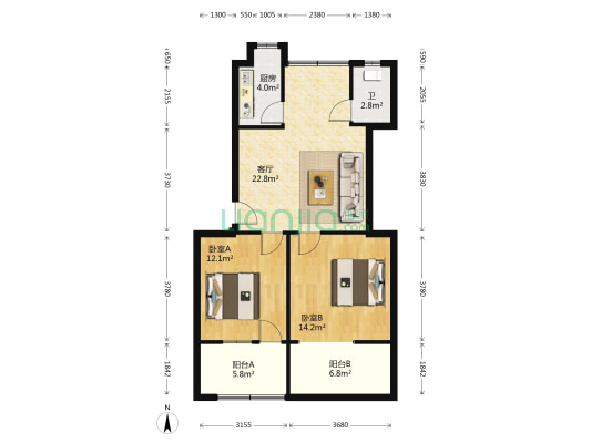 粮管所家属院 2室1厅1卫 76平方