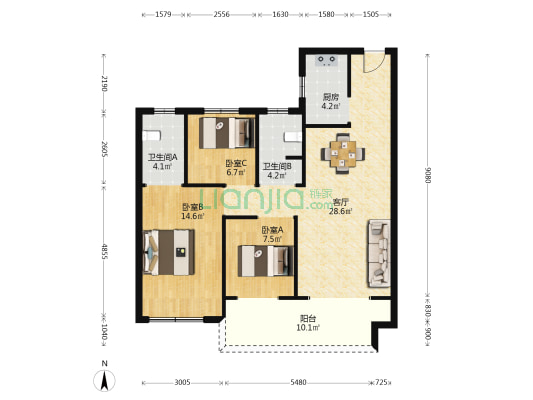 东青·颐和天境 3室1厅2卫 104平方