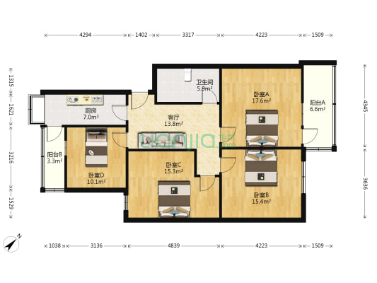 洪山花园 4室1厅1卫 100平方