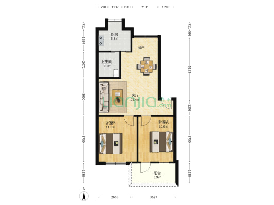氨厂小区 2室1厅1卫 68平方