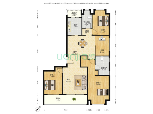 仁恒滨江园 4室2厅2卫 180平方