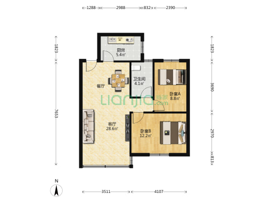 翠珠花园 2室1厅1卫 70平方
