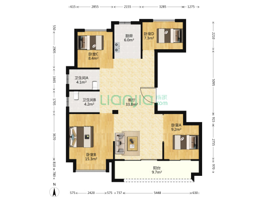中央尚品 4室1厅2卫 128平方