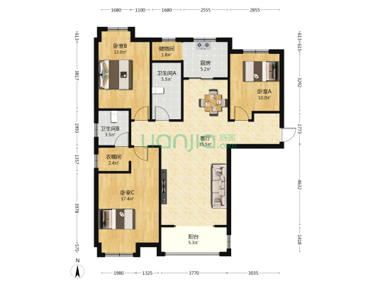 御花园 3室1厅2卫 127平方