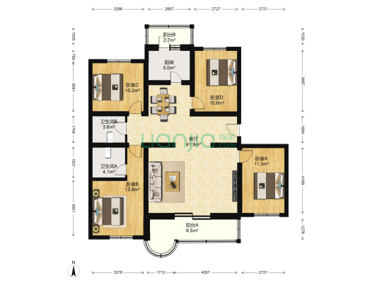圆明园花园别墅 4室1厅2卫 143平方