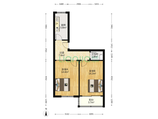 温州路 2室0厅1卫 64平方