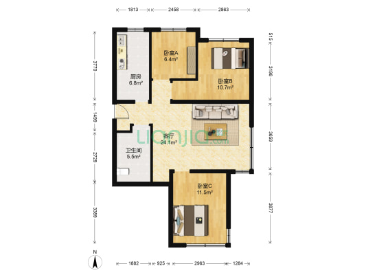 华润紫云府 3室1厅1卫 96平方