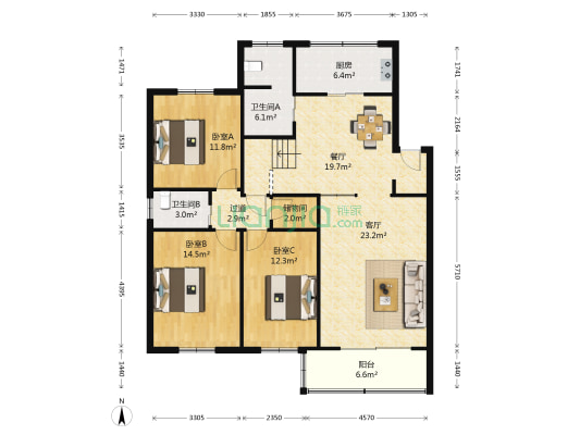 和合公寓 3室2厅2卫 123平方
