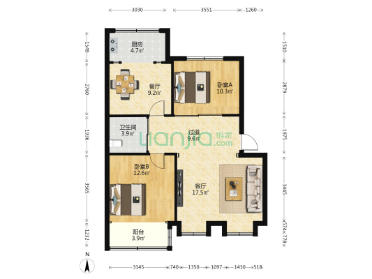 福锦小区 2室2厅1卫 91平方