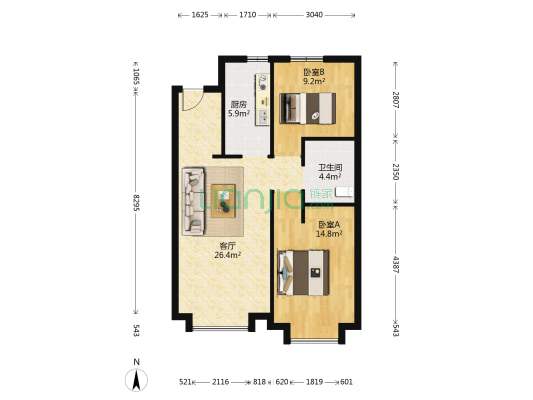 万科西华府 2室1厅1卫 88平方