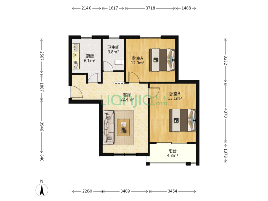 紫翠高清苑 2室1厅1卫 85平方