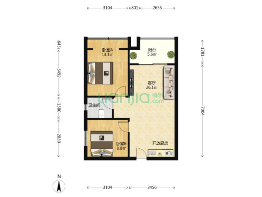 三亚景园城 2室1厅1卫 73平方