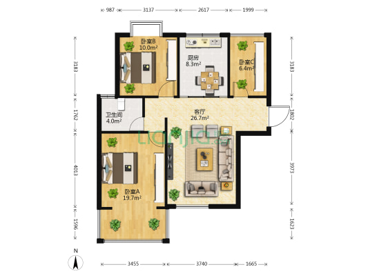 中央丽城 3室1厅1卫 99平方