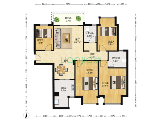 驰程天拓 4室1厅2卫 127平方