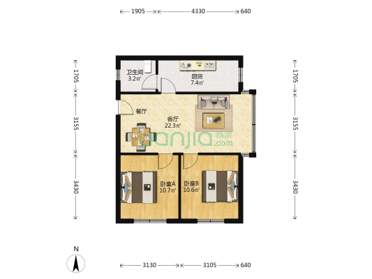 东街三巷55号 2室1厅1卫 69平方