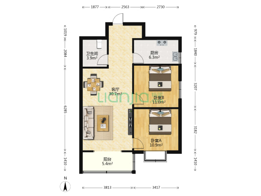 望景苑 2室1厅1卫 93平方