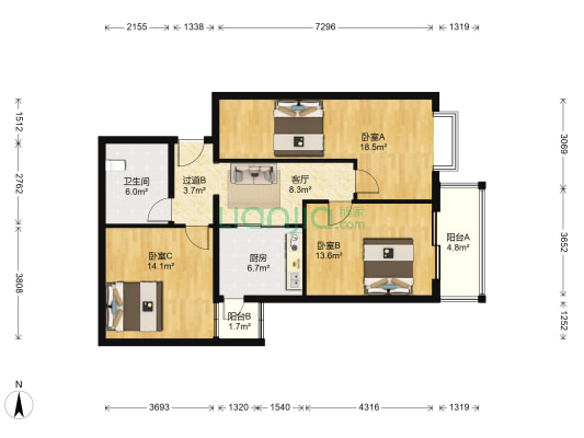 文慧园15号16公寓 3室1厅1卫 109平方