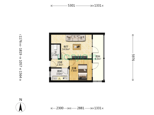 市建委家属院（南滨河中路） 1室1厅1卫 38平方