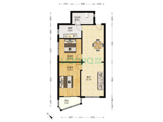 天申大楼 2室1厅1卫 97平方