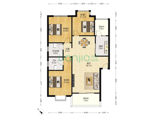 枫林秀色 3室1厅2卫 128平方