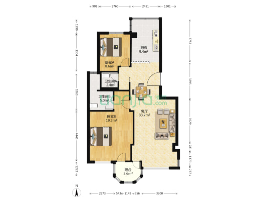 侨祥锦园 2室1厅2卫 104平方