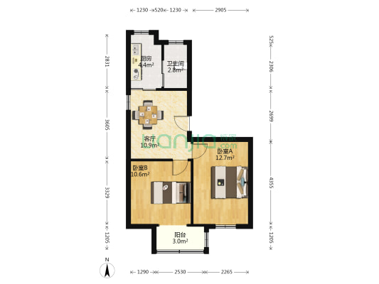 解放路73号 2室1厅1卫 55平方