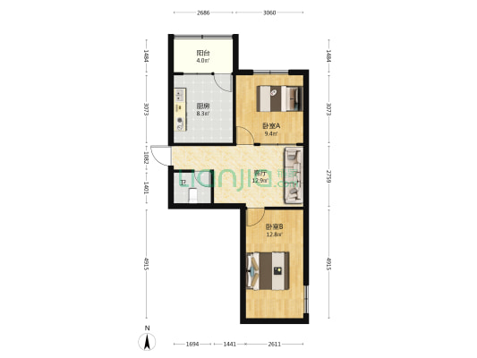 通湖新村 2室1厅1卫 60平方