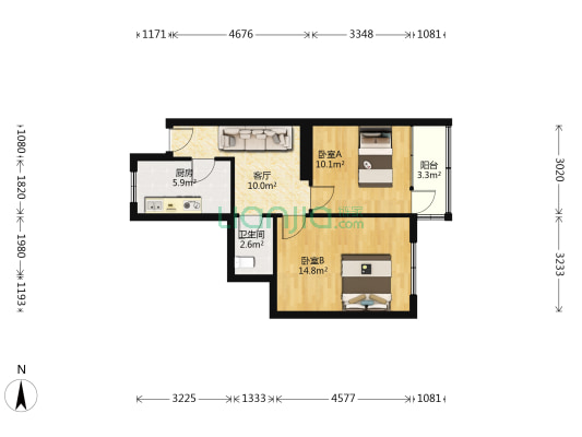 鞍山二路97号 2室1厅1卫 59平方