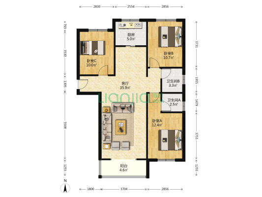 嘉怡丽都 3室1厅2卫 119平方