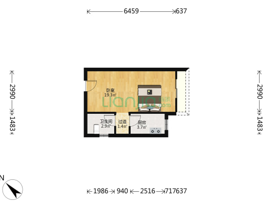 星河荣御二期 1室0厅1卫 45平方