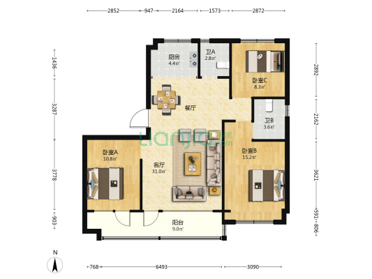 恒信·时光里 3室1厅2卫 118平方