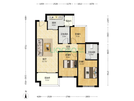瑞禧园 3室1厅2卫 86平方