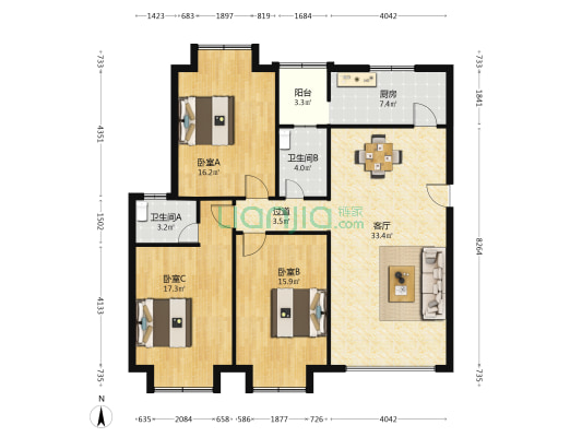 锦绣佳苑 3室1厅2卫 118平方