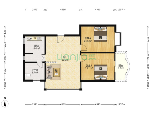 中华路公寓 2室1厅1卫 96平方