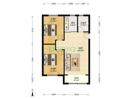瑞景园 2室1厅1卫 86平方