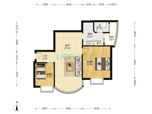 名汇苑 2室1厅1卫 85平方