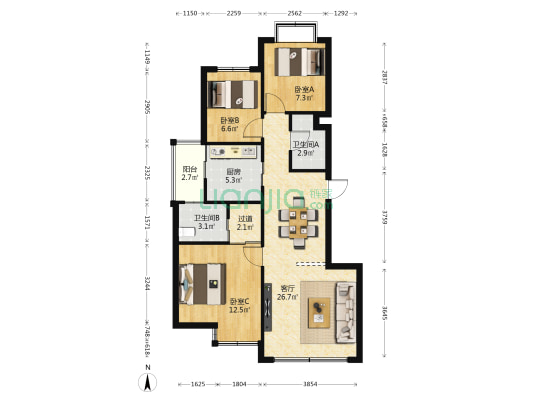 云南映象故乡的云 3室1厅2卫 93平方