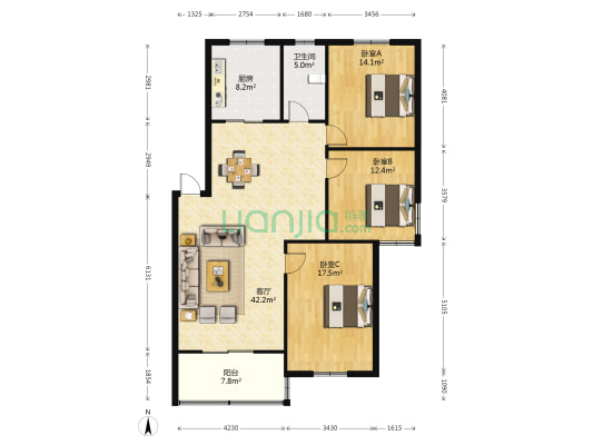 人民路恒达商住楼 3室1厅1卫 206平方