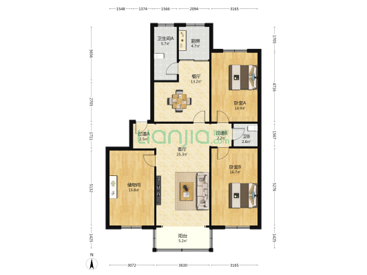 万兴居温馨家园 2室2厅2卫 131平方