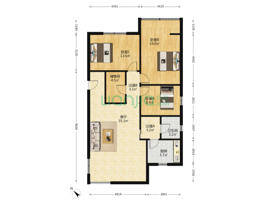 双流区西安路110号 3室1厅1卫 111平方