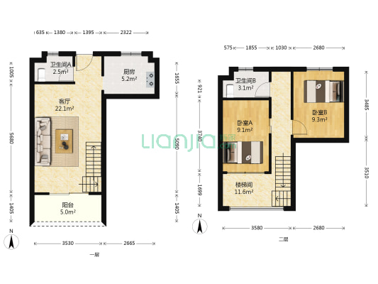 长征左邻右舍西区 2室1厅2卫 93平方